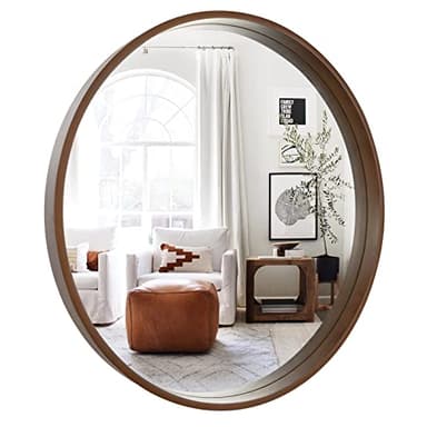 WallBeyond Circle Mirror with Wood Frame, 28" Round Modern Decoration Large Home Decor Mirror for Bathroom Living Room Bedroom Entryway (28" Diameter, Walnut) - Image 1