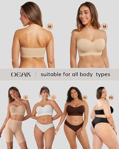 OEAK Strapless Bras for Women Wireless Bandeau Bra Non Slip Push Up Tube Top Seamless Bras Comfortable Padded Bralette Nude S - Image 6
