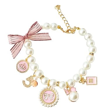 YEZILUU Fashion pet Necklace cat Collar,Cat Pearl Collar, Kitty Puppy Bell Necklace, Cute Personalized pet Gifts for cat Lovers (M, Pink) - Image 4