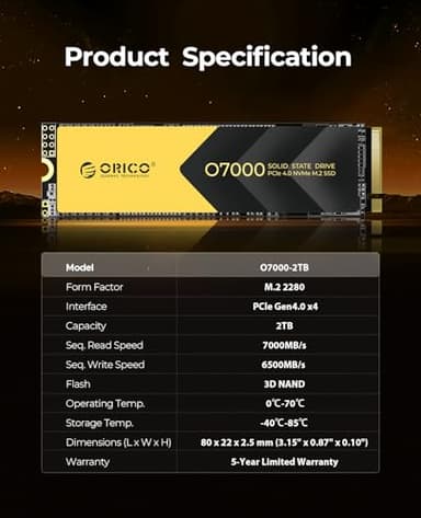 ORICO 2TB NVMe SSD PCIe 4.0- Up to 7000MB/s, M.2 SSD 2280 PCIe 4.0X4 Internal Solid State Drive, Fast Heat Dissipation, Compatible with macOS Windows for Gamers and Creators-O7000 (2TB) - Image 8