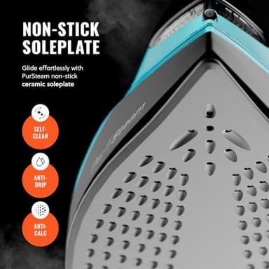 PurSteam SteamTech Elite 1750W Steam Iron, Digital Temp Control & LED Display, Ceramic Soleplate, Adjustable Steam, Self-Clean, Anti-Calc, Anti-Drip, Auto Shut-Off - Image 3