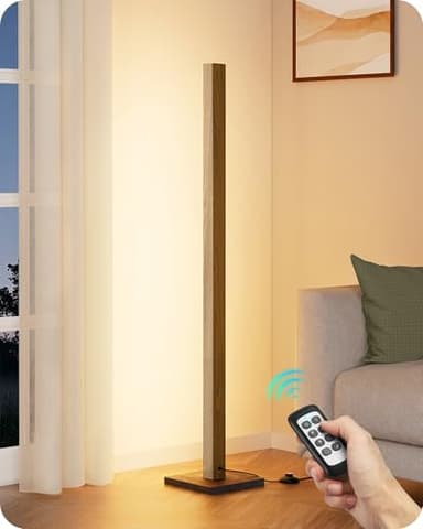 EDISHINE Wood LED Corner Floor Lamp, Modern Dimmable Light with Remote, Minimalist Standing Floor Lamps for Living Room, Bedroom, Office, 7 Color Temperature 2700~6000K, 48.43" - Image 1