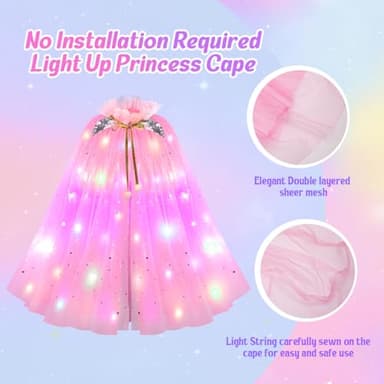 Meland Princess Dress Up for Girls, Light Up Princess Cape with Crown, Dress Up Clothes Birthday Gift for Girls Toys 3-8 - Image 2