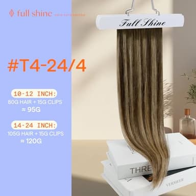 Full Shine Clip in Hair Extensions Real Human Hair Brown Balayage Dirty Blonde Hair Clip in Extensions Double Weft Medium Brown Human Hair Extensions for Women 14 Inch 7 Pcs - Image 2