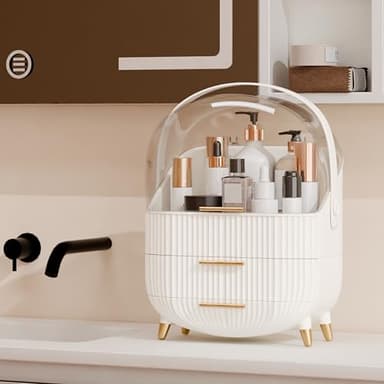 lurcns Makeup Organizers and Storage, Make up Organizer for Vanity Cosmetics Skincare Organizers With Lid and Drawers Display Cases for Countertop(White) - Image 4