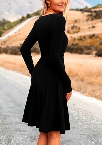 PRETTYGARDEN Women's Fall Short Dress Ribbed Knit Crewneck Long Sleeve A Line Flowy Casual Elegant Going Out Winter Dresses (Black,Medium) - Image 2
