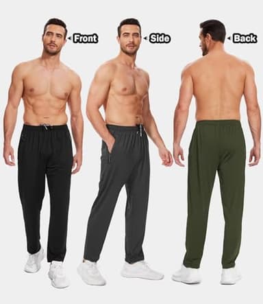 lomsoe 3 Pack Mens Athletic Pants with Zip Pockets Lightweight Sweatpants for Men Joggers Pants Quick Dry Workout Sweat Pants Black,Black,Black - Image 2
