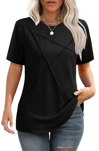 Womens T Shirts Short Sleeve Summer Tops Dressy Casual Work Clothes Loose Trendy Beach Vacation Cothes Black XL - Image 1