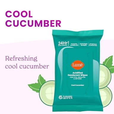 Lume Acidified Deodorant Wipes - 24 Hour Odor Control - Aluminum Free, Baking Soda Free, Skin Loving - 45 Count (Pack of 2) (Cool Cucumber) - Image 5