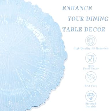 U-QE 60PCS Clear Blue Plates - Blue Plastic Plates Disposable&Reusable - Heavy Duty Plastic Plates for Party&Wedding Including 30 Dinner Plates 10" & 30 Appetizer Plates 7" - Image 6