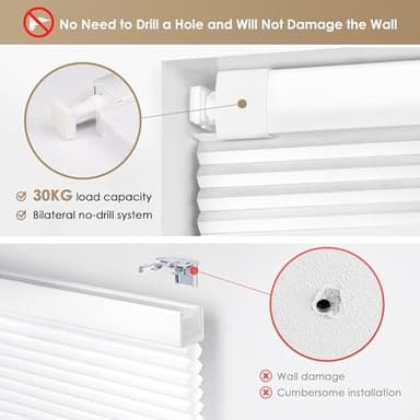 LazBlinds No Tools No Drill Cordless Cellular Shades, Blackout Light Blocking Honeycomb Shades for Home, Thermal Insulation Blinds for Windows, 40" W x 48" H, Beige - Image 2