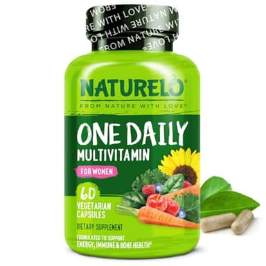 NATURELO One Daily Multivitamin for Women w/Vitamin B12, 60 Ct, Energy Support, Whole Food Daily Women Multivitamin Supplement, Nourish Hair/Skin/Nail, Non-GMO, No Soy, Gluten Free, 2 Month Supply - Image 1