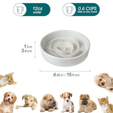vancasso Slow Feeder Dog Bowl, 0.6 Cups Ceramic Dog Food Dish for Fast Eaters Small Breed, Puzzle Bowl for Small Dogs and Cats, Light Gray - Image 2