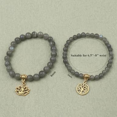 KSQS Natural Semi Precious Gemstone Beads Yoga Bracelet for Women, Tree of Life and Lotus Charm Energy Healing Reiki Crystal Stretch Bracelets(#5) - Image 2