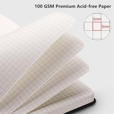 RETTACY Graph Grid Paper Notebook, 2-Pack, 192 Pages per Pack, A5 Medium Size (5.7'' x 8.3''), Leather Hardcover, 100 GSM Thick Paper, for School, Students, Math, Engineering (Black & Dark Green) - Image 3
