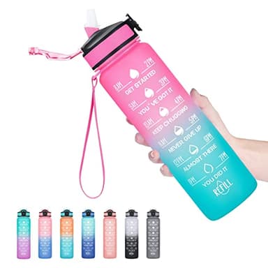 Hyeta 32 oz Water Bottles with Times to Drink and Straw, Motivational Water Bottle with Time Marker, Leakproof, Drinking Sports Water Bottle for Fitness, Gym and Outdoor - Image 1