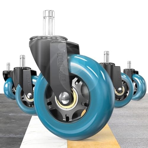 HOLKIE Office Chair Wheels 11x22mm Blue 3 Inch Desk Roller Blade Caster Replacement for Office, Rubber Rolling Wheels-Set of 5 for Hardwood Floors Gaming Chair Casters Smooth & Silence Gliding - Image 1
