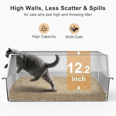 Stainless Steel Litter Box Extra Large for Big Cats Multi-Cats, Jumbo Extra Large Metal Cat Litter Box with High Sided Lid, Anti-Urine Leakage, Non-Stick,Include Litter Scoop - Image 3