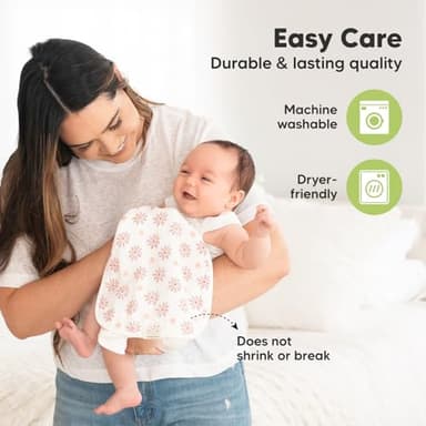 5-Pack Muslin Burp Cloths Baby Boy, Girl - Very Absorbent Baby Burp Cloth Rags, 8-Layers Viscose Derived from Bamboo Cotton Muslin Towel, Super Soft Spit Up Rags, No Shrink Washcloths (Petals) - Image 6