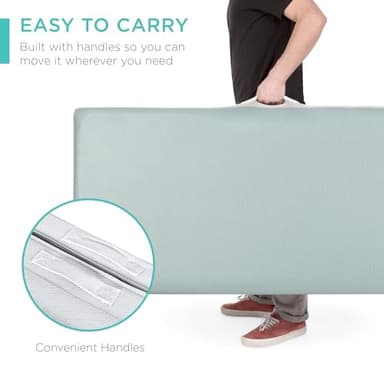 Best Choice Products 4in Portable Full-Size Mattress, Tri-Fold Mattress for Camping, Guest, Toddler, Foam Plush w/ Carry Case - Seafoam - Image 5
