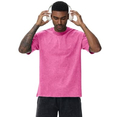 2 Pack Men's Oversized Cotton T-Shirts Loose Fit Vintage Tee Short Sleeve Casual Tshirts Solid Tops(BGPK,XL) - Image 4