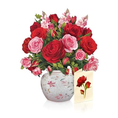 Freshcut Paper Pop Up Cards, Blooming Roses, 12 Inch Life Sized Forever Flower Bouquet 3D Popup Greeting Cards, Valentine's Day, Anniversary Card, Blank Notecard & Envelope - Image 1