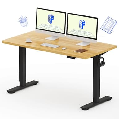 FLEXISPOT EN1 Whole-Piece Standing Desk 55x28 Electric Height Adjustable Desk for Home Office and Computer Workstation (Black Frame + 55" Maple Top, 2 Packages) - Image 1