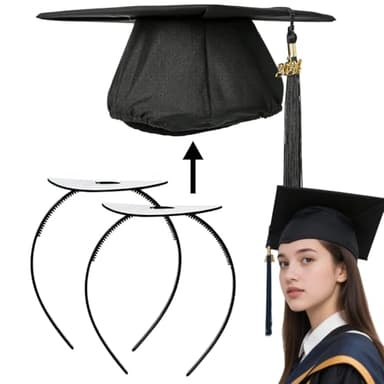 AKAZA 2 Pack Graduation Cap Headband, Firm Anti-fall Hair Band for Graduation Cap, Hat Accessories for Graduates (Black, round) - Image 1