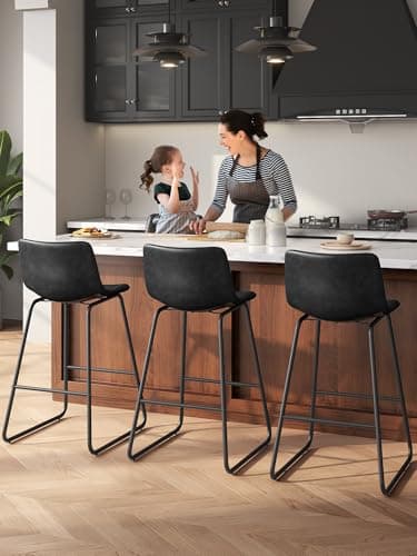 Aowos Bar Stools Set of 3, 26 Inches Counter Height Bar Stools with Back, Modern Faux Leather Barstools with Metal Legs and Footrest, Bar Chairs for Kitchens Island (Black) - Image 5