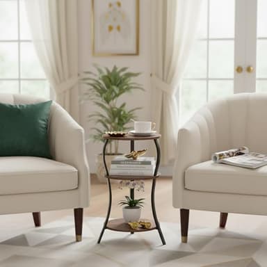 Vintage Small Round Side Table, 3-Tier Slim Waist Circular End Table with Storage Shelf, Compact Tea Sofa Table, Round Corner Coffee Table Nightstand for Living Room Bedroom Small Spaces,Rustic Brown - Image 5