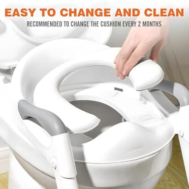 Potty Training Seat, SKYROKU 8868 Upgrade Toddler Toilet Seat for Kids Boys Girls, 2 in 1 Potty Training Toilet, Splash Guard Anti-Slip Pad Step Stool,New Sector-Shape Stabilized Base (Grey) - Image 9