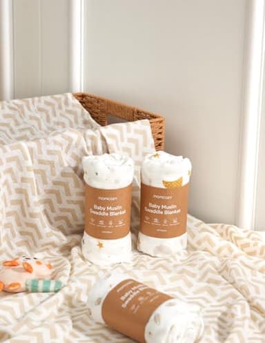 Momcozy Muslin Swaddle Blankets, Ultra Soft Neutral Baby Essentials Must Haves Registry Search, Breathable Large 47'' x 47'' Newborn Boys Girls Swaddle Receiving Blanket, Stellar Orbit - Image 2