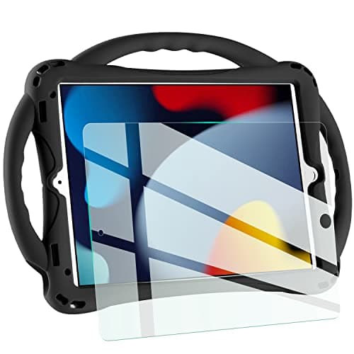 TopEsct Kids Case for iPad 10.2- Shockproof Silicone Cover with Tempered Glass Screen Protector and Strap - Compatible with iPad 9th/8th/7th Gen (2021)" (Black) - Image 1