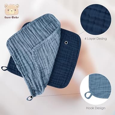 Ease Cubs 12 Pack Muslin Washcloths for Baby - 100% Cotton Baby Wash Cloths for or Baby Face Body Comfy and Soft for Newborn Infants Kids Girls and Boys - 12"x12" - Slate, Grey and Navy Series - Image 7