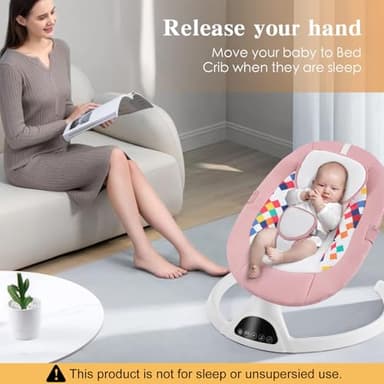 Soobaby Baby Swing for Infants,Electric Bouncer for Babies,Portable Swing for Baby Boy Girl,Remote Control Indoor Baby Rocker with 5 Sway Speeds,Music and Bluetooth,Pink - Image 9