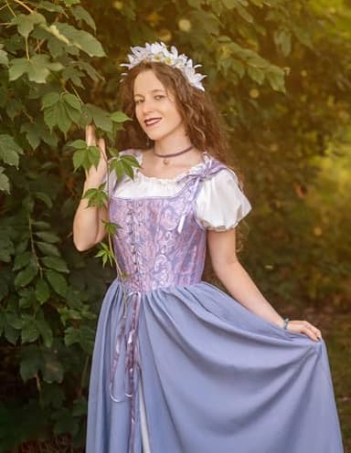 Renaissance Costume Women Medieval Corset Dress Puff Sleeve Fairy Dress Lavender Size 12 - Image 5