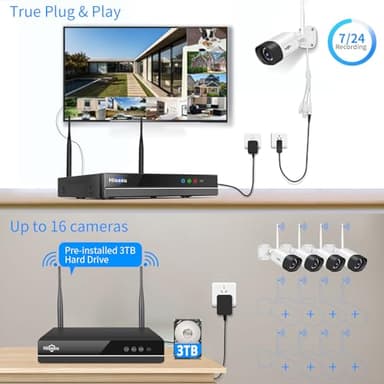 Hiseeu 5MP WiFi Security Camera System Outdoor,12Pcs 16CH NVR Camera Surveillance System,Color Night Vision, Spotlight& Siren Alarm,2-Way Audio,3TB HDD for 24/7 Recordings - Image 4