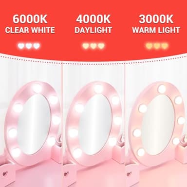 GarveeHome Kids Vanity with Lighted Mirror, Toddler Vanity Table and Chair Set, Girls Makeup Playset, Pink - Image 3