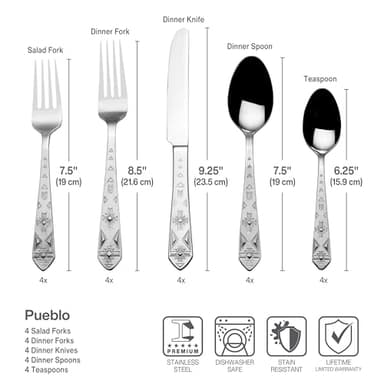 Towle Everyday Pueblo 20-Piece Stainless Steel Flatware Set, Service for 4 - Image 3