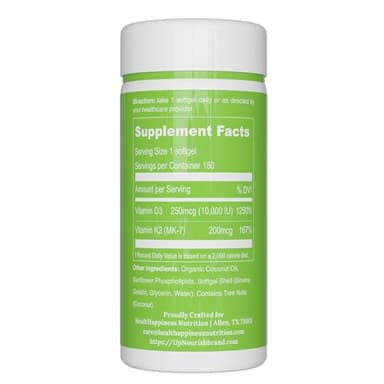 UpNourish Liposomal D3 K2 Vitamin 10000 IU D3 and K2 MK-7 200 mcg - 180 Vitamin D3 k2 (Vitamina D3 con K2) Mini Softgels - Easy to Swallow K2 D3 Vitamin - Image 6