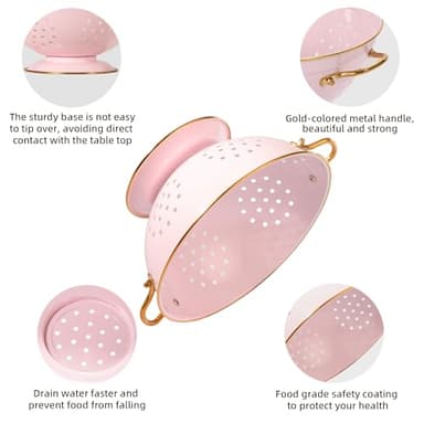 BeFare Metal Colander Set of 2, Strainer Basket with Handles 3.5 & 5 Qt Powder Coated Self-draining Solid Ring Base Metal Large Kitchen Colander Bowel for Pasta Vegetable Fruit (PINK), 2pack - Image 5