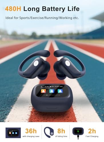 jaddsa Wireless Earbuds, ANC Noise Cancelling Sport Ear Buds with Multifunctional Touch Screen, Bluetooth 5.4 Headphones, Bass Stereo Sound, 5 EQ Over-Ear Earbuds for Sports/Workout/Gym-Dark Blue - Image 3