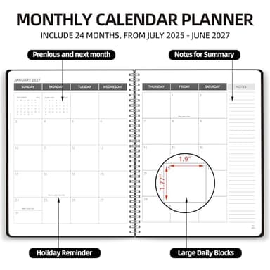 Monthly Planner 2025-2027, 2025 Calendar 24 Months Planner, JULY 2025 - JUNE 2027, 8.5" x 11", 2025 Academic Planner Hard PVC Cover with Spiral Bound, Perfect for School & Office for Women & Men - Image 2