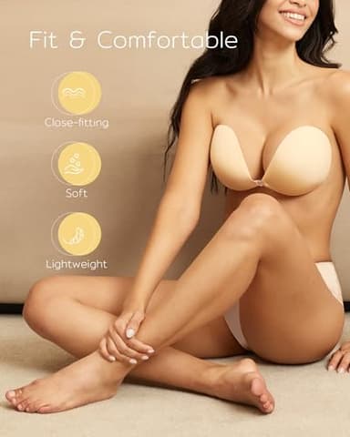 Niidor Adhesive Bra Strapless Sticky Invisible Push up Silicone Bra for Backless Dress with Nipple Covers Nude(B Cup) - Image 2
