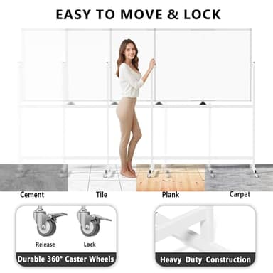 Neatsure Large Rolling Whiteboard on Wheels, 48" x 36" Double-Sided Mobile White Board with Stand, 4' x 3' Portable Standing Magnetic Dry Erase Board Easel for Home Office Classroom School, Silver - Image 4