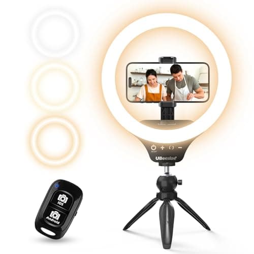 UBeesize 10" Selfie Ring Light with Tripod Stand & Cell Phone Holder, Dimmable Desktop LED Circle Light for Live Streaming/Makeup/YouTube/TIK Tok, Compatible with iOS and Android Phones Black - Image 1