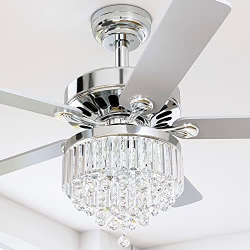YITAHOME Chandelier Ceiling Fan with Remote, 52 Inch Crystal Fan Light, Indoor Fan Ceiling with 3 Speed, Silent Reversible Motor, Dual-Sided Blades, Timer, Balance Kit - Chrome - Image 1
