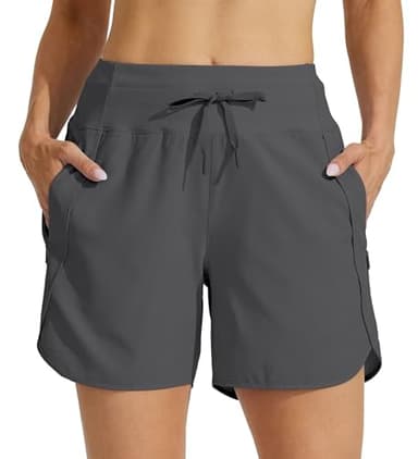 Willit Women's Athletic Running Shorts 5" Quick Dry Workout Hiking High Waisted Active Gym Exercise Zipper Pocket Dark Grey XXL - Image 3