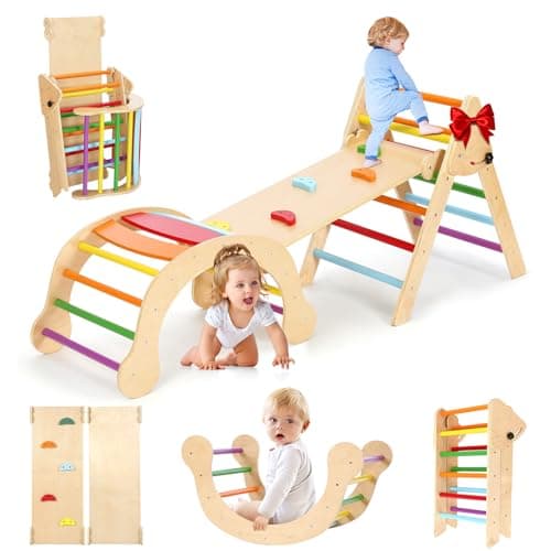 YOLEO 7-in-1 Pikler Triangle Set, Montessori Toddler Climbing Toys Indoor, Easy-Fold Pikler Climbing Set for Early Education, Fun Baby Climbing Gym and Jungle Gyms Indoor Playground for Kids 1-3 - Image 1