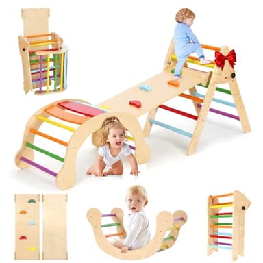 YOLEO 7-in-1 Pikler Triangle Set, Montessori Toddler Climbing Toys Indoor, Easy-Fold Pikler Climbing Set for Early Education, Fun Baby Climbing Gym and Jungle Gyms Indoor Playground for Kids 1-3 - Image 1